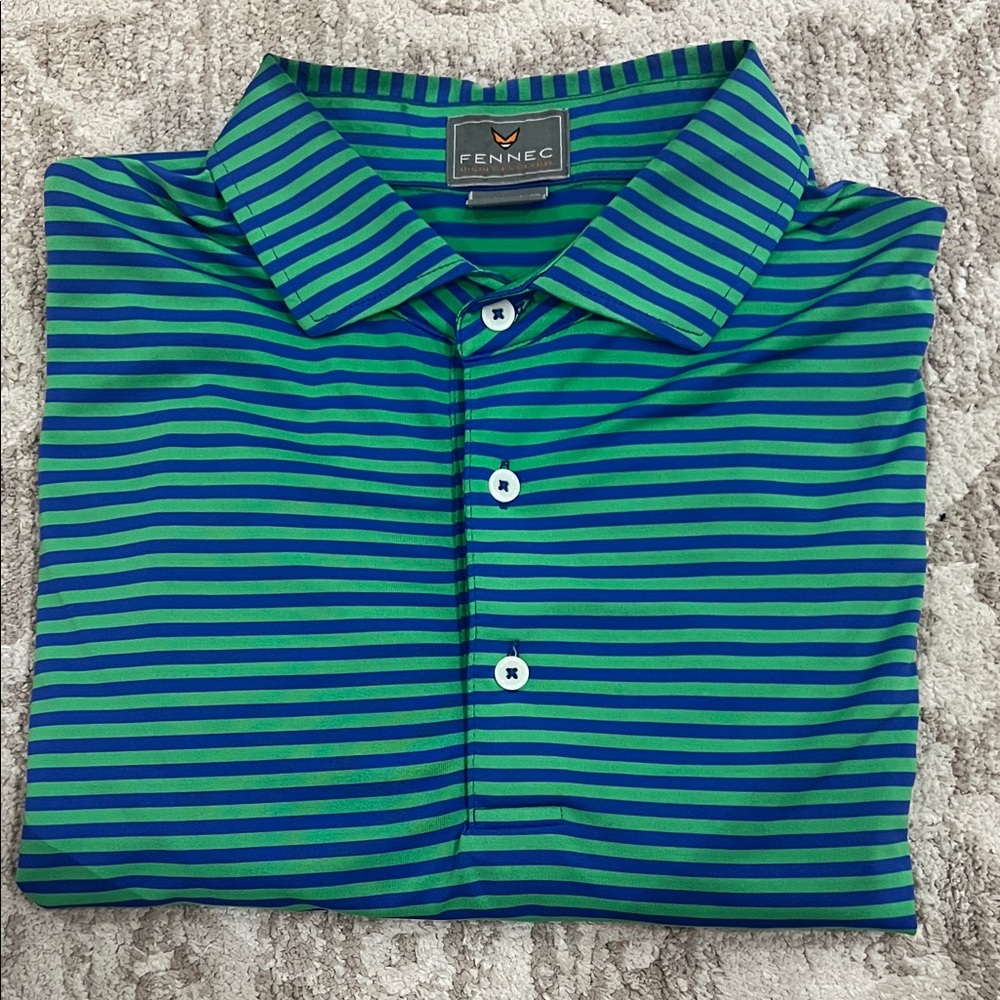 Fennec Men's Green & Blue Striped Polo Shirt